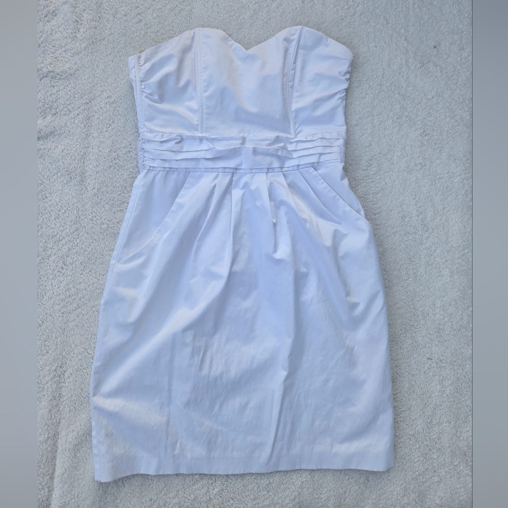 H&M Y2K Strapless White Satin Sundress with Pleated Waist